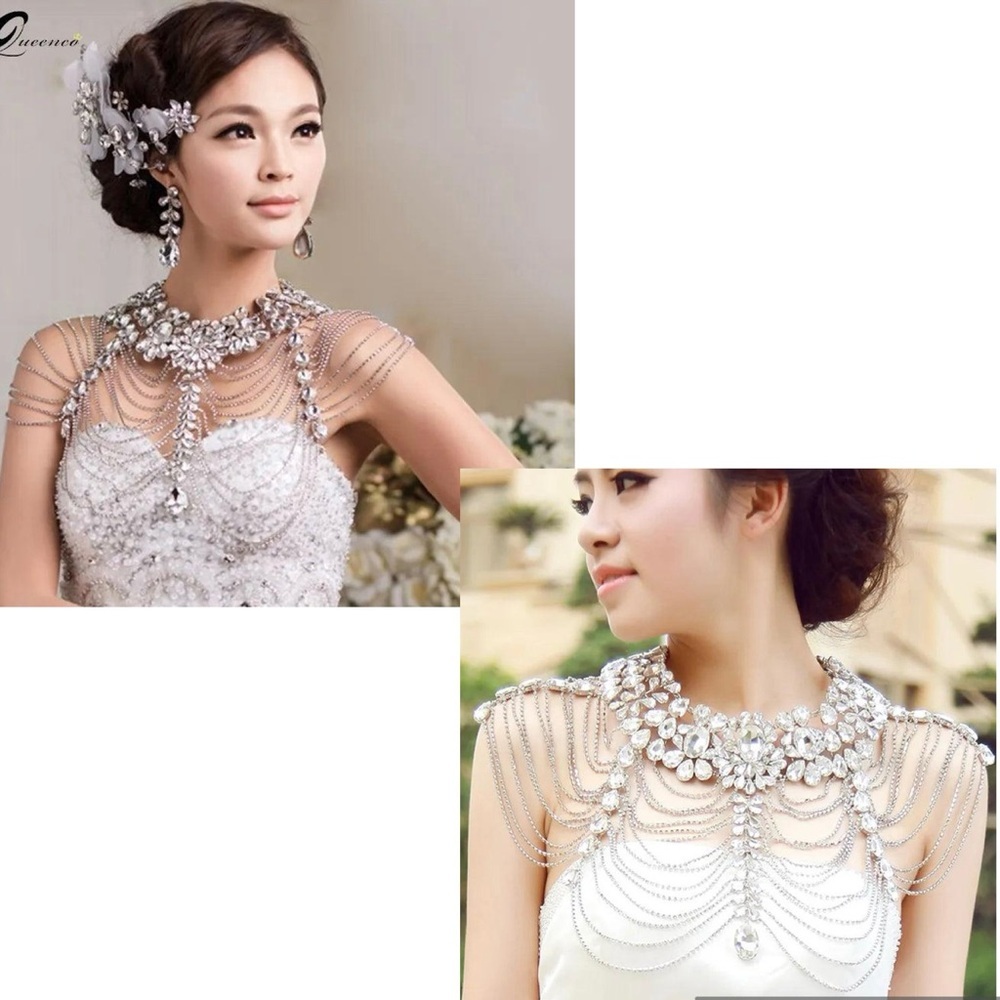 Bridal Luxury Wedding Body Jewelry Crystal Rhinestone Necklace Chains Statement - Picture 13 of 14